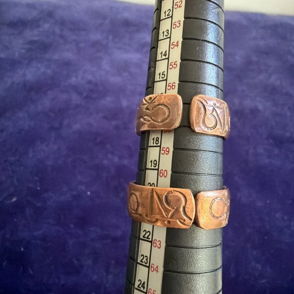 Vintage Tibetan Copper Artisan Ring Set 2 Adjustable Band Size 8 10.2g